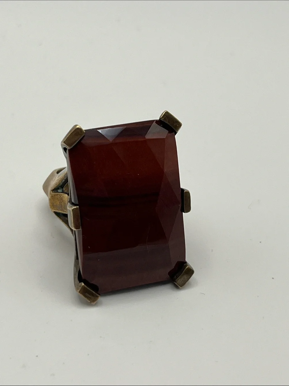 Bold Deep Reddish Brown Statement Brass Cocktail Ring